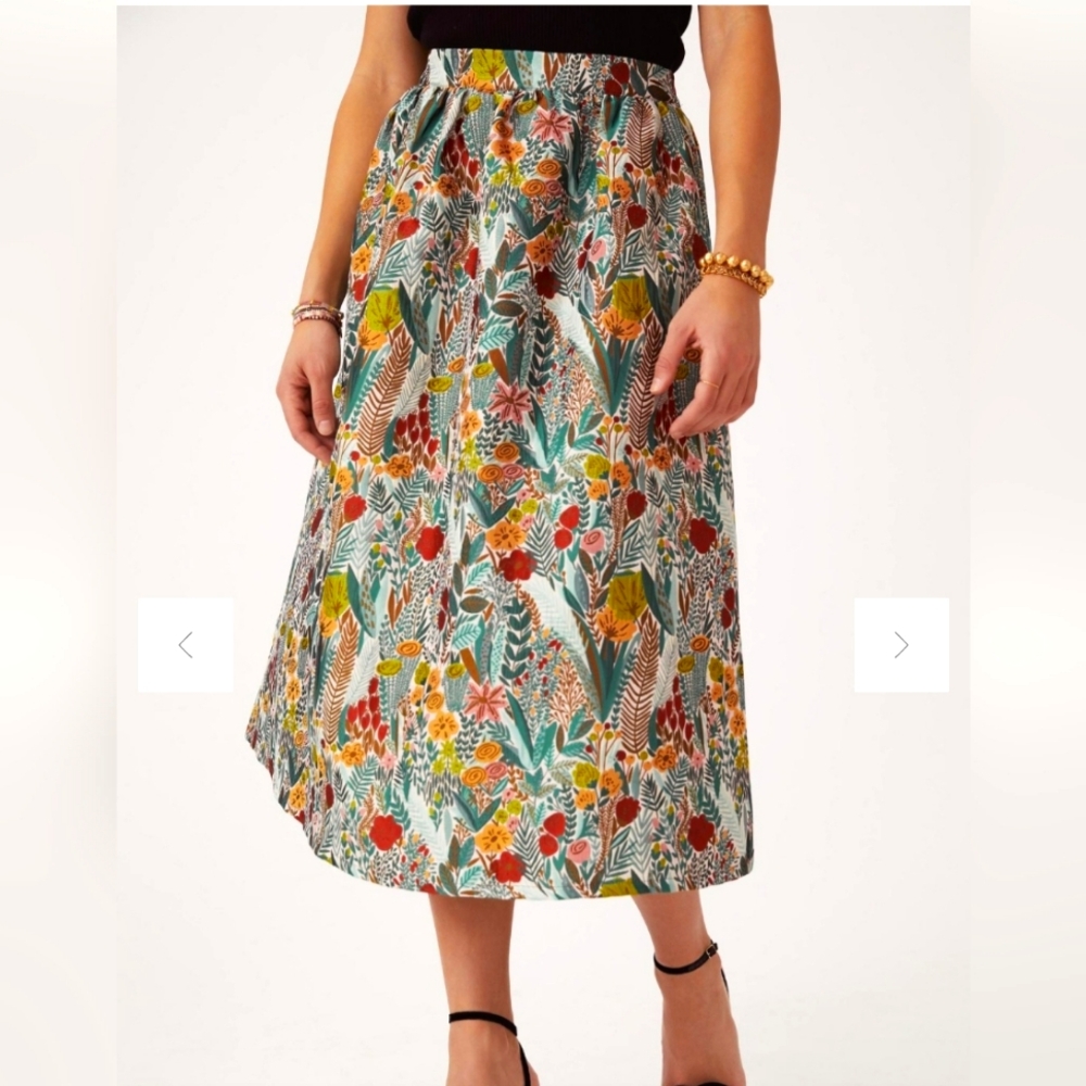 Anthropologie Sunday in Brooklyn Jacquard midi skirt green floral tapestry